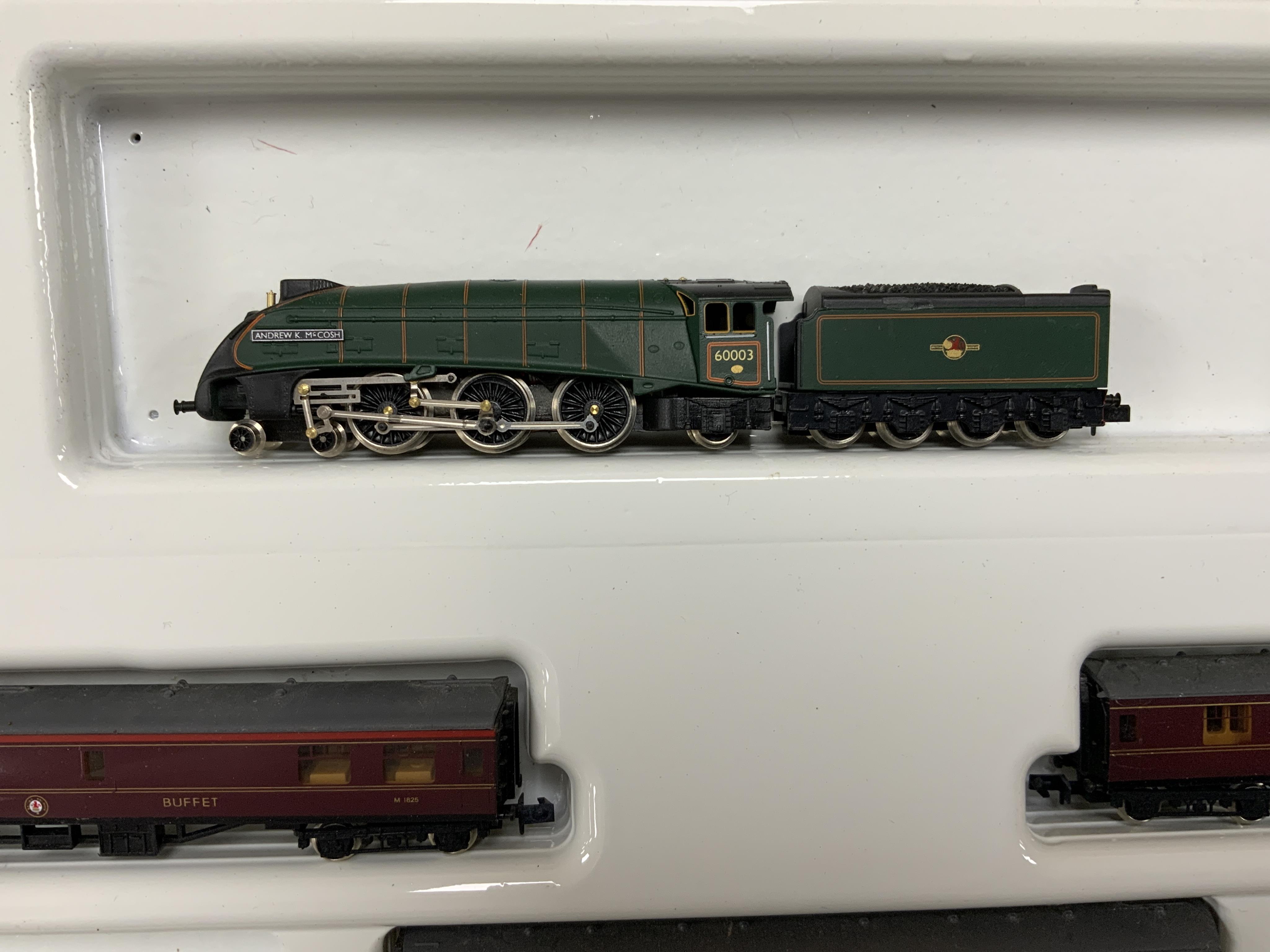 Five boxed Graham Farish N gauge railway train sets; two No.8527 Passenger Sets - ‘Capitals Limited’, two No.8526 Passenger Sets - ‘Bournemouth Belle’, and a Starter Set No.8540, all incomplete, missing track and accesso